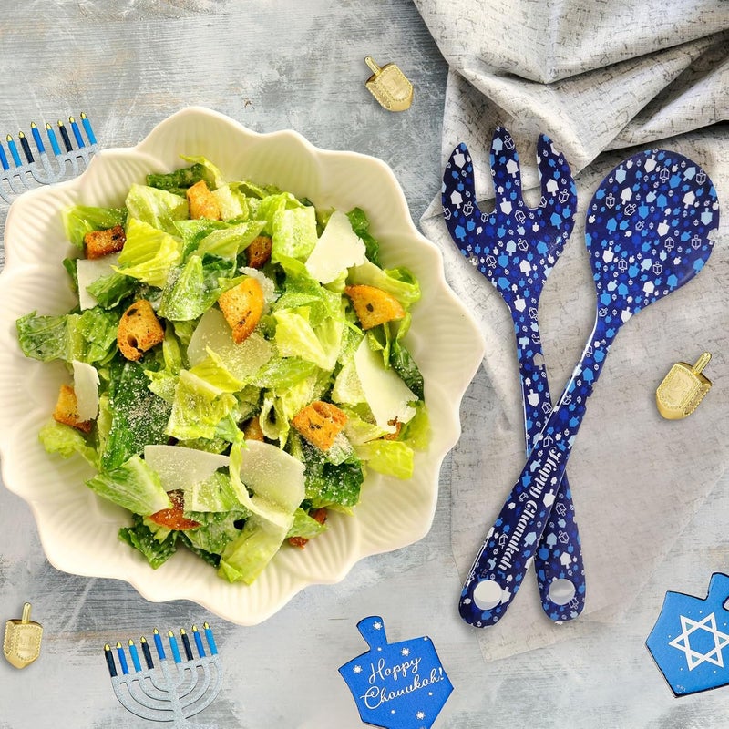 Rite Lite Hanukkah Salad Server Gift Set - Fork & Spoon Melamine Chanukah Mosaic Design Elegant Jewish Holiday Party Hostess Gifts Party Favors Cooking Kitchen Accessories Festival of Lights - Image 5